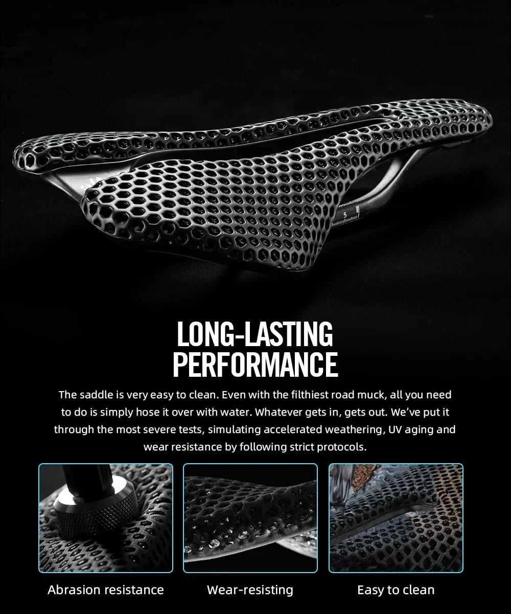 RYET 3D-gedruckter Carbon-Sattel, 145 mm, leichter Rennrad-MTB-Rennradsitz mit EVA-Polsterung für Komfort beim Radfahren – Detail 7