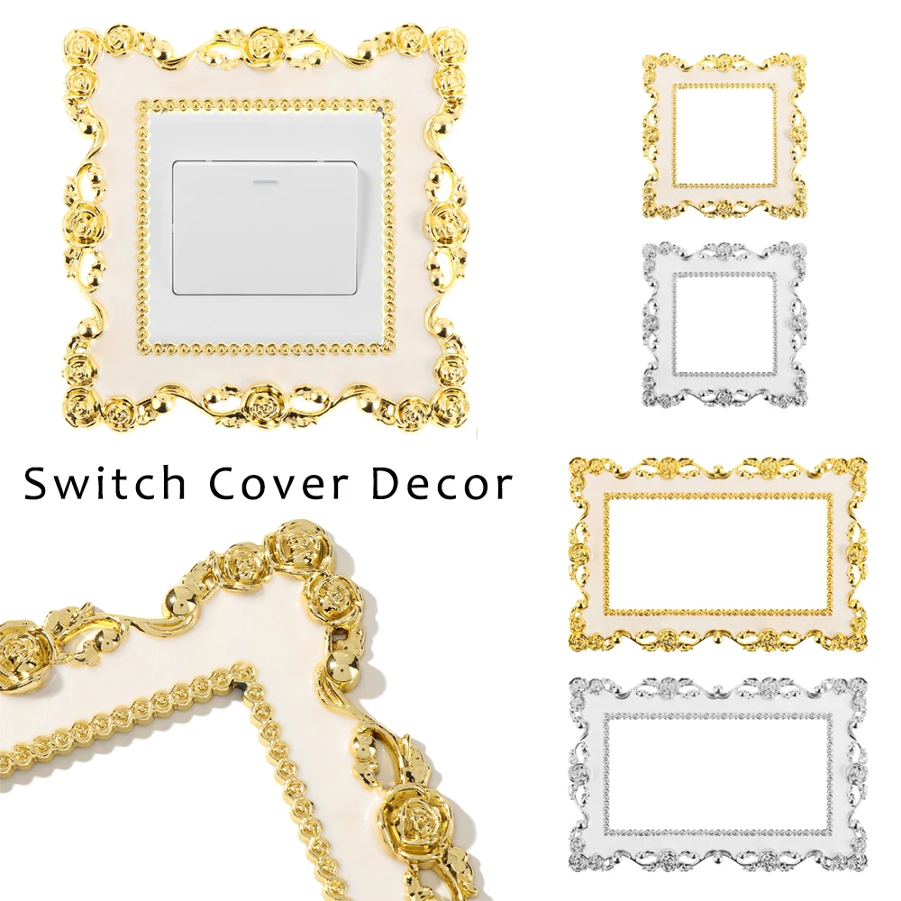 Elegant Light Switch Cover Rose Edge Single and Double Surround Socket Frame Gold Silver Wall Sticker Home Decoration