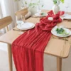 1.8/3/4M Christmas Red Table Runner Polyester Cheesecloth Valentine Long Decorations Wedding Party Banquets Bridal Baby Shower 4