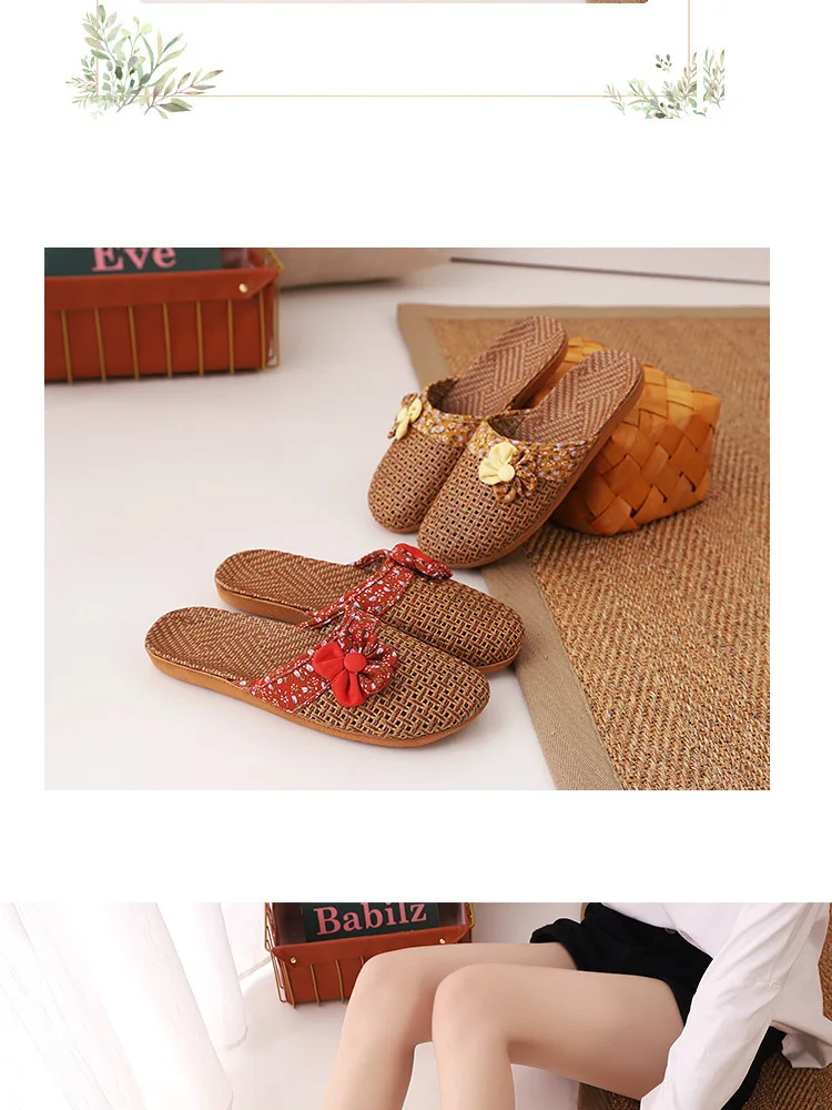 2022 New Linen Slippers Women Summer Bamboo Mats Home Slippers Wooden Floor Shoes Women Eva Soft Sole Beach Slippers Shoes Women