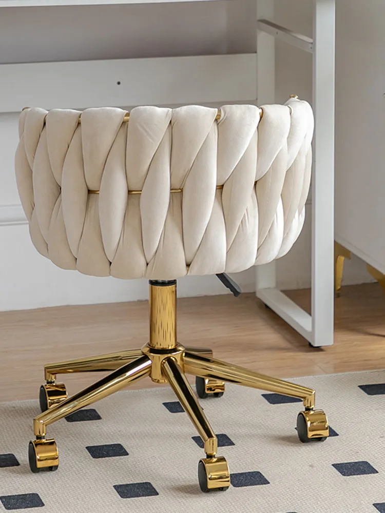 Gestoffeerde Kaptafelstoel met Ronde Rugleuning, Make-upstoel Metalen Frame, Accentstoelen voor Slaapkamer, Kleedkamer en Woonkamer(H