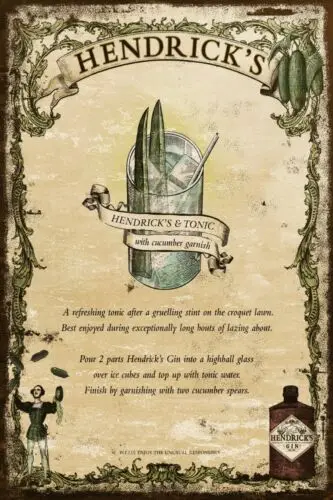 

Винтажный тонизирующий рекламный щит Hendrick's, старинный металлический знак в стиле ретро