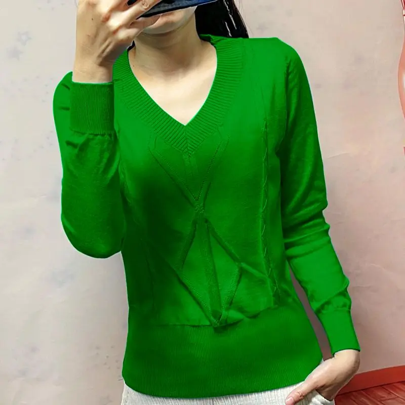 

Fashion V-Neck Solid Color Folds Knitted Sweaters Women's Clothing 2023 Autumn Winter New Loose Korean Pullovers Casual Tops