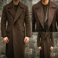 Formal Winter Brown Men Blazer Suits 1 Piece Double Breasted Notch Lapel Long Jacket Customized Male Clothing Terno Costume