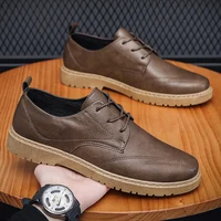 Outdoor Leisure Men's oes Lace-Up Office Wear Thi Bot Brown Faionable Casual Leather oes Wear Resistant round Toe