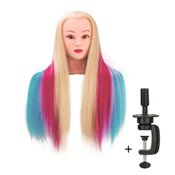 Synthetic Long Hair Mannequin Head for Braiding and Hairdressing with Clamp Stand (Colorful)
