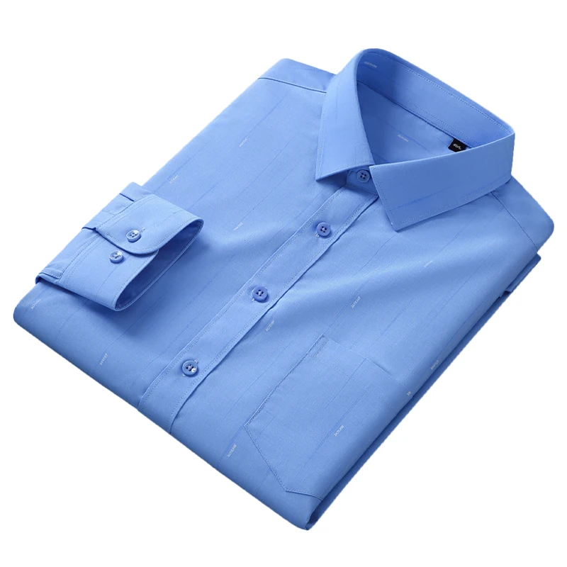 

Men's Bamboo Fiber Dress Shirts Slim Fit Solid Long Sleeve Causal Button Down Shirts Men Elastic Non Iron Easy Care Formal Shirt