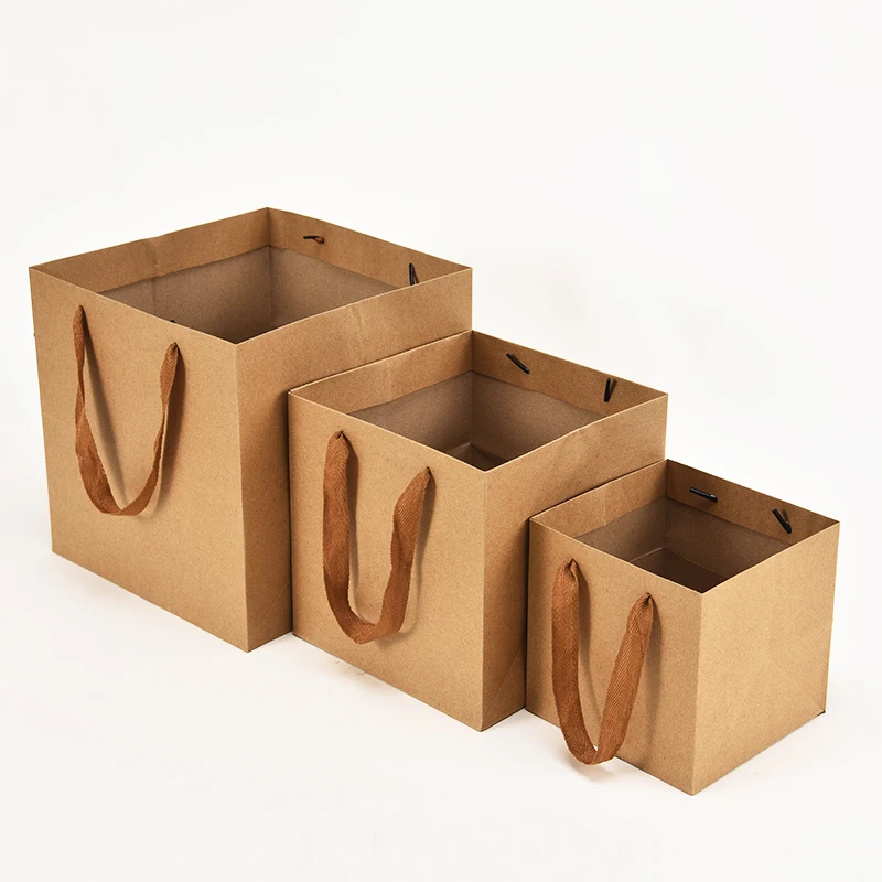 Square Bottom Kraft Paper Bag with Hole Handle Gift Paper Bag Shopping