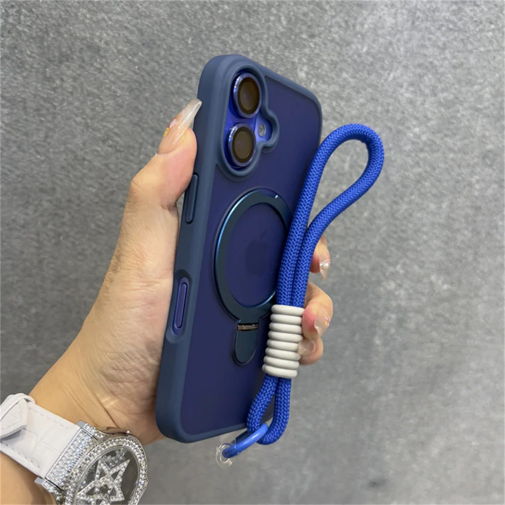 Luxury Frosted Translucent Phone Case with Lanyard Stand