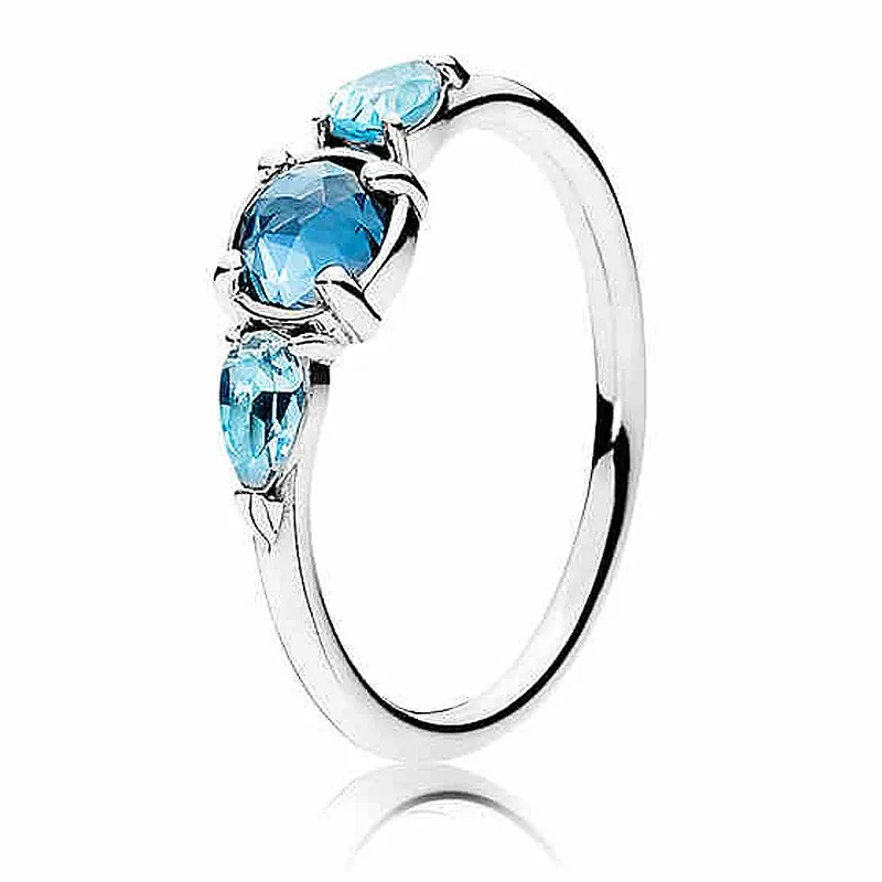 

Original Moments Patterns Of Frost Moonlight With Blue Crystal Ring For Women 925 Sterling Silver Wedding Gift Fashion Jewelry