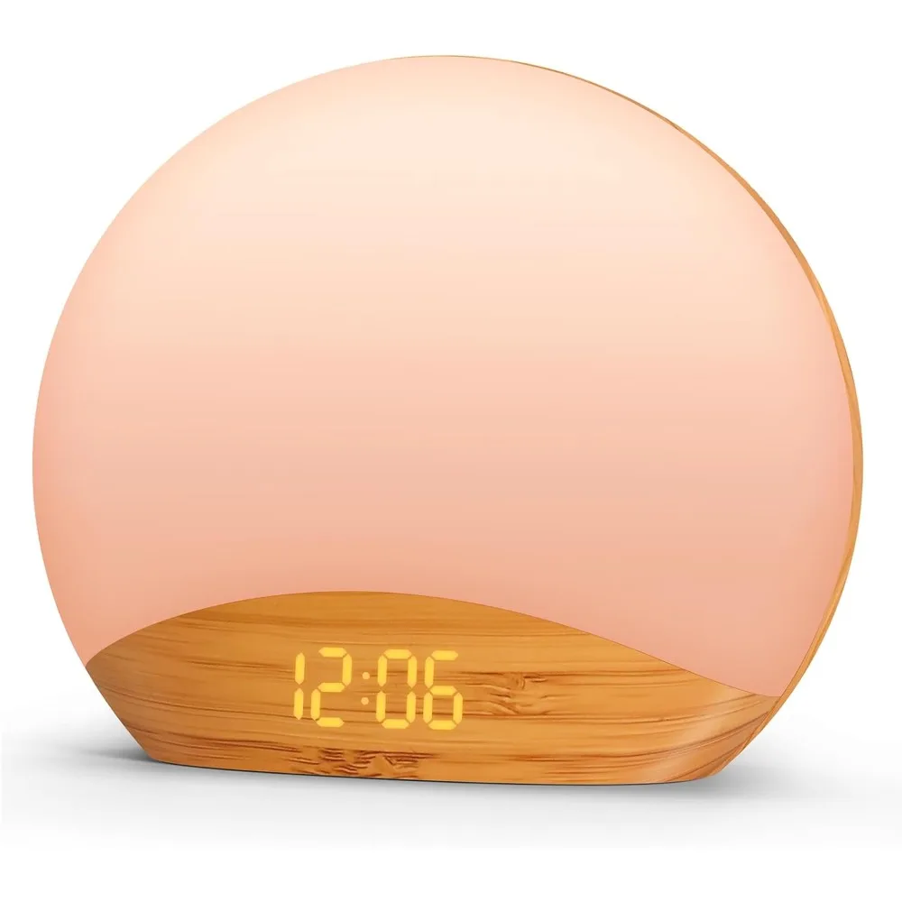 

Wood Sunrise Alarm Clock, Digital Dimmable Clock for Bedroom, 26 Sleep Sounds,High-end Material,Alarm