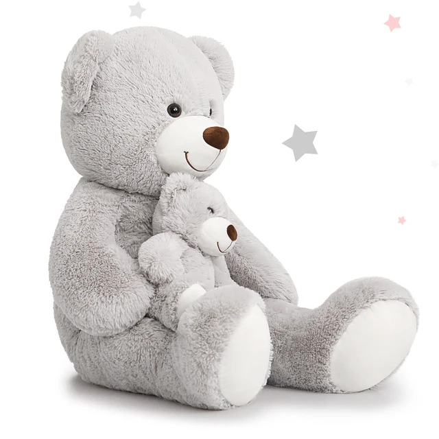 MorisMos Giant Teddy Bear Mommy and Baby Bear Soft Plush Bear Stuffed Animal for Mom and Child, 39 Inches, Gray