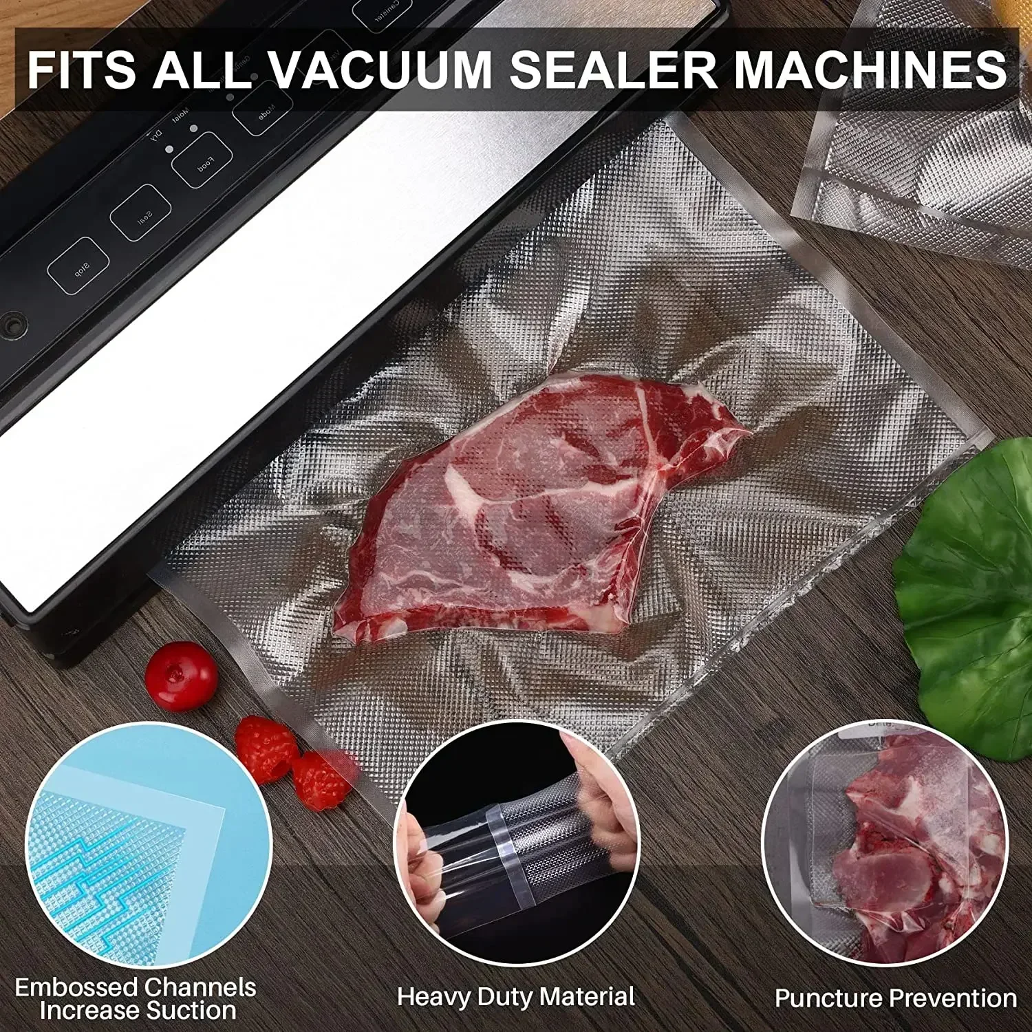 Food Vacuum Plastic Sealing Bags BPA Free Reusable 50pcs