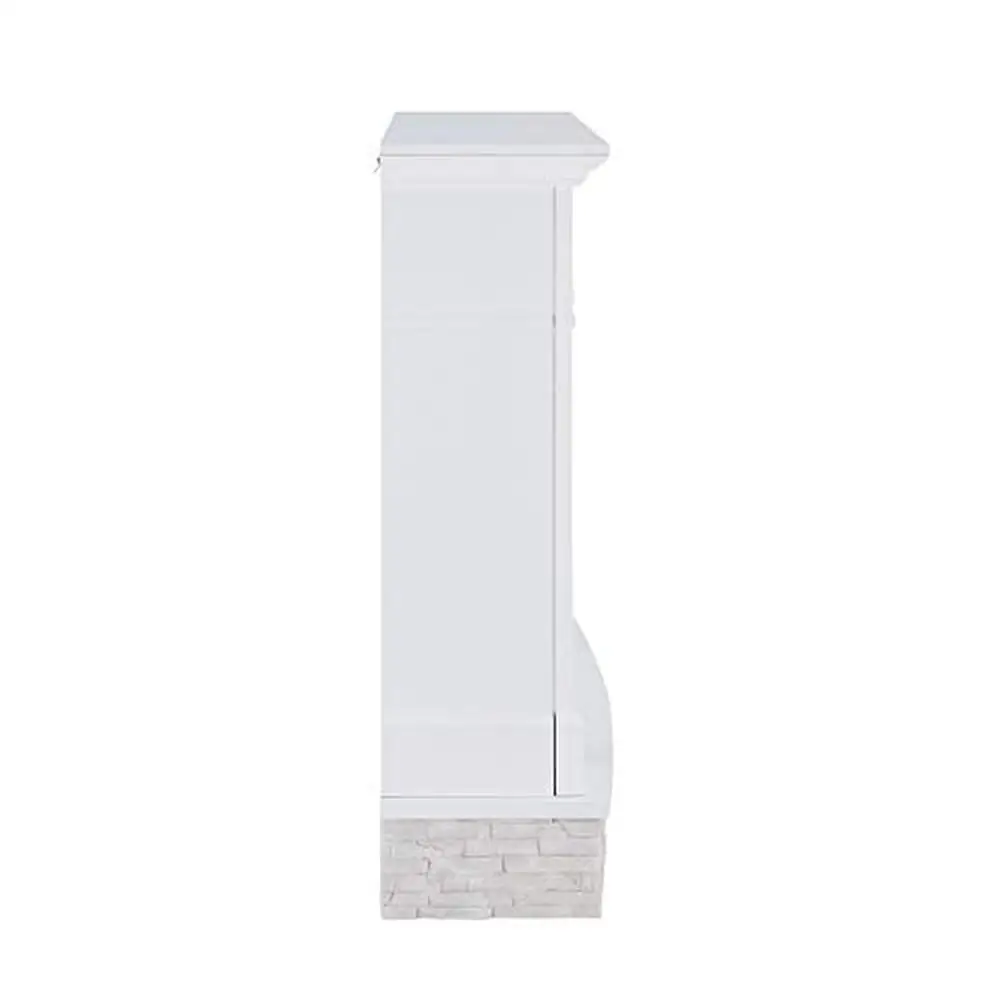 Electric White Stone Media Fireplace with Hidden Storage and Remote Control Transitional Style Cozy Heat 48" W x 14.5" D x 49.5" 5
