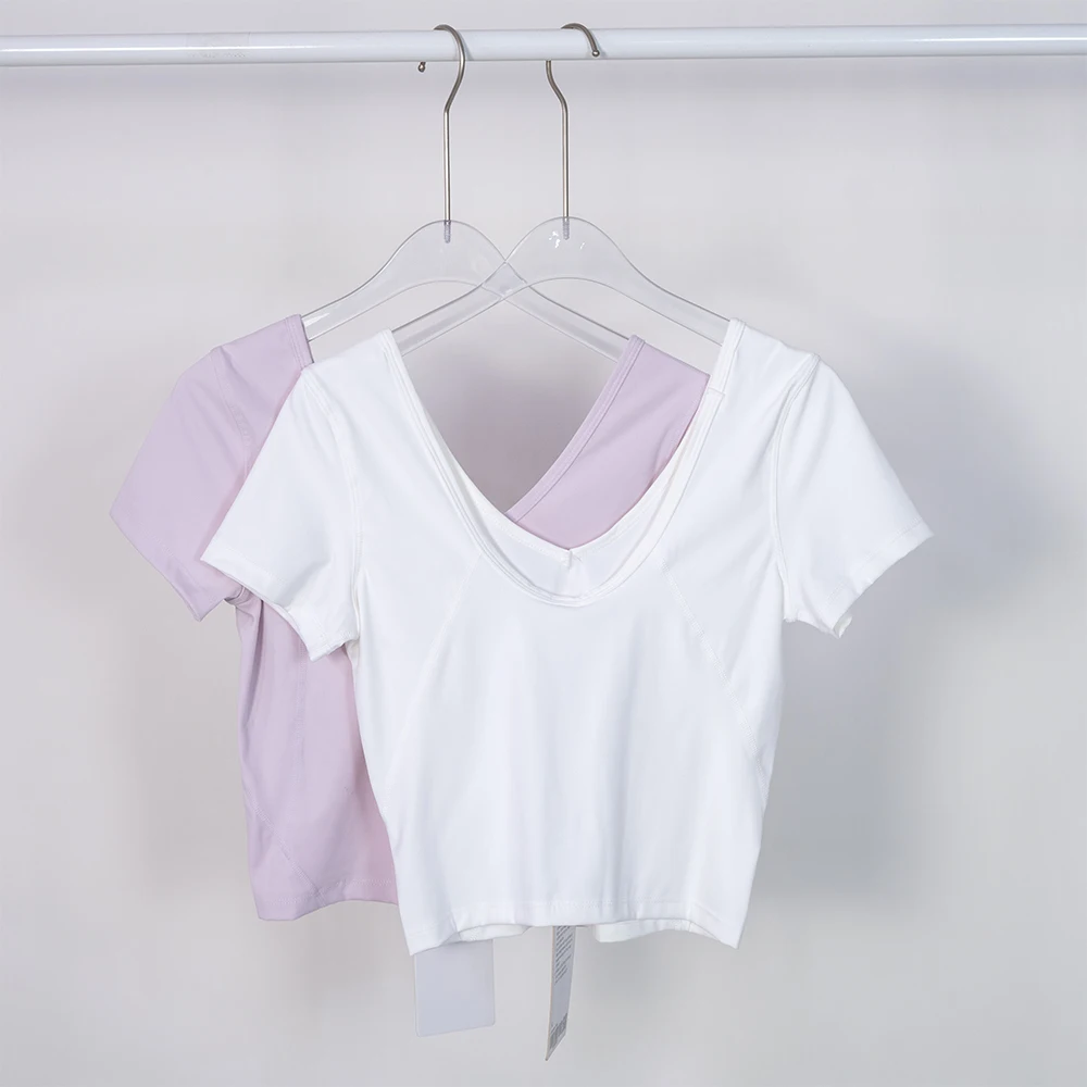 Summer New Thin Back Short Sports Tank Top Off the waist Tight Yoga Dress T-shirt Casual Light Sports Short Sleeves