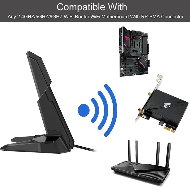 External 2.4G/5G/6GHz WiFi 6 6E Tri-Band Magnetic Base Antenna for GIGABYTE AORUS Z790 B650 B550 B450 B560I ASUS ROG Strix