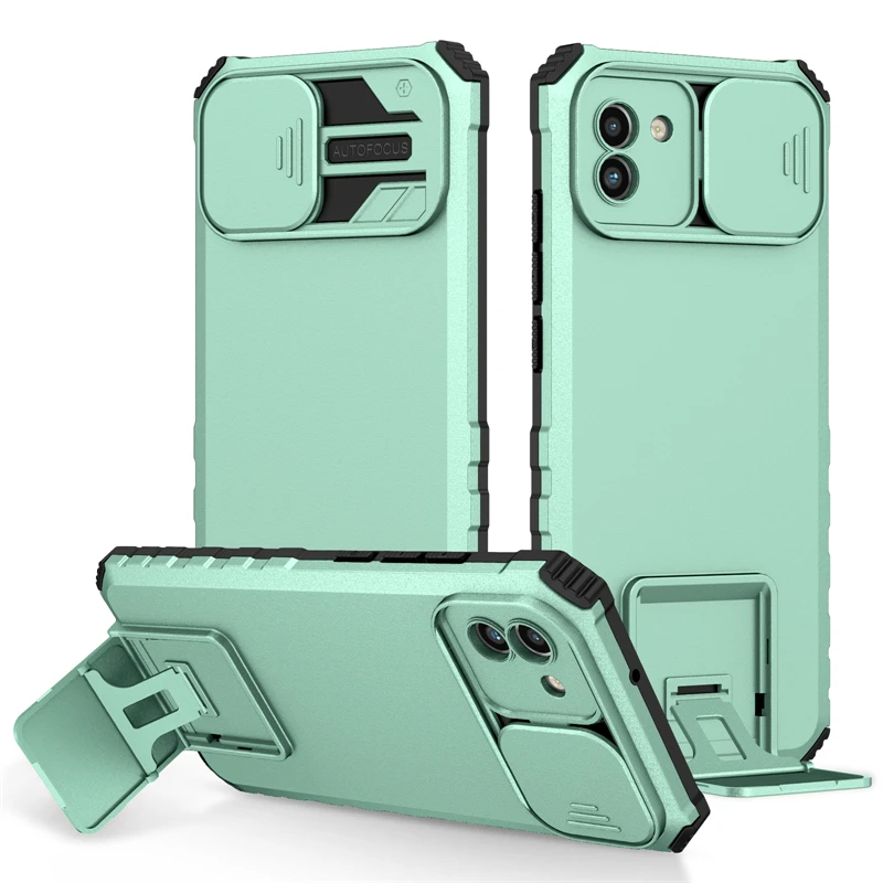 Slide Camera Lens Protect Armor Back Case with Holder Stand