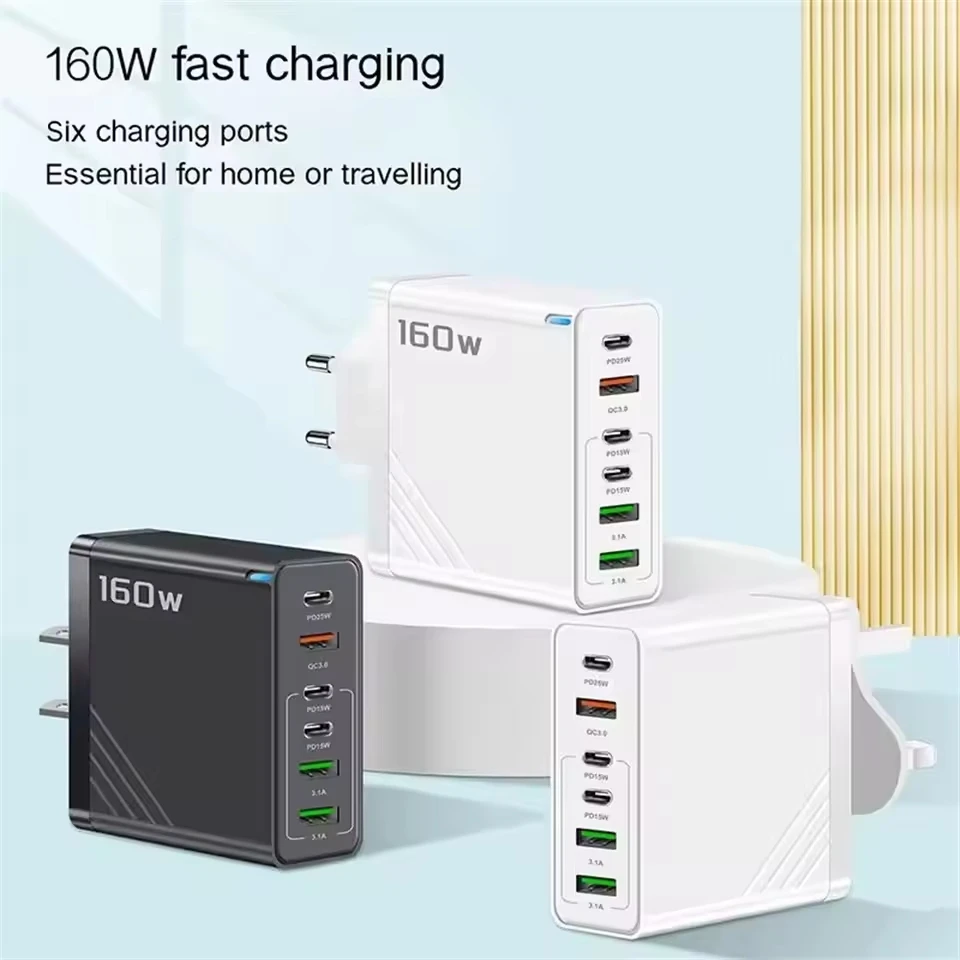 160W Multi Port USB C Charger Fast Charge Charger Type C Phone Adapter for iPhone Samsung Xiaomi 14 EU US UK Wall Charger Plug