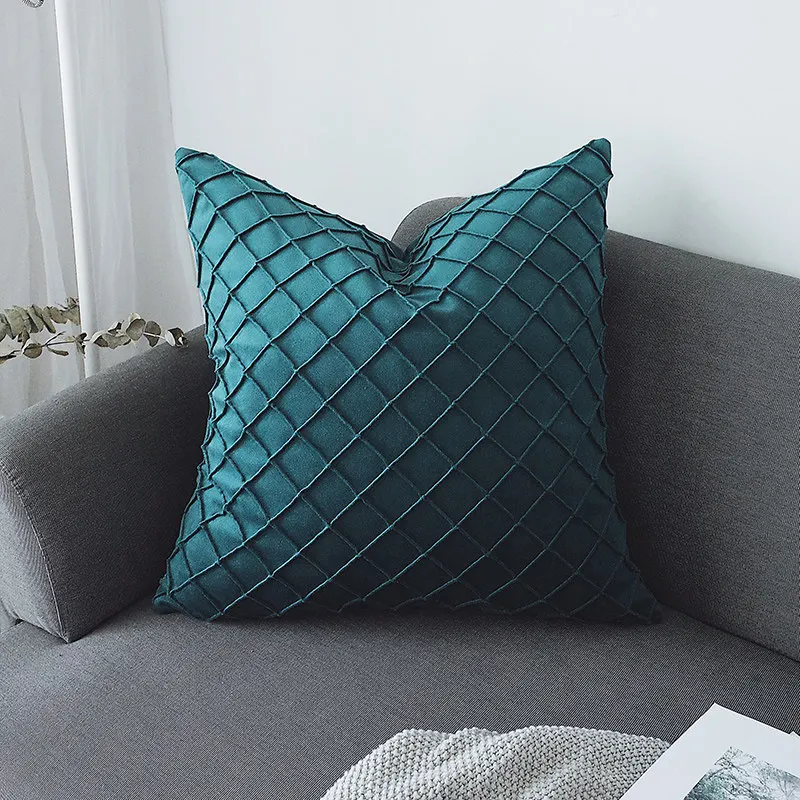 Teal Geometric Cushion Cover Velvet Pillow Living Room Decoration Pillows for Sofa Home Decor Blend 45x45cm Pillowcase