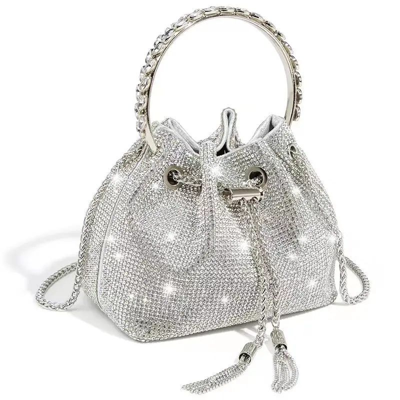 Women's bag summer new rhindiamonds bag shiny diamond-studded bucket bag niche light luxury cross-body handbag dinner bag