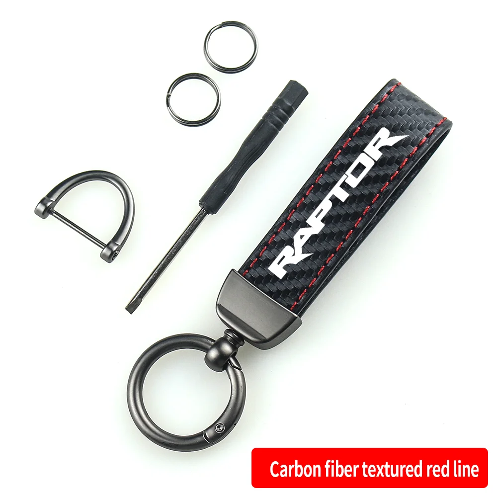 Auto Kohle faser Leder Seil Schlüssel bund Schlüssel anhänger Anhänger Schlüssel ring Hufeisens chnalle für Raptor S-MAX Stline Transit Zubehör – Detail 2