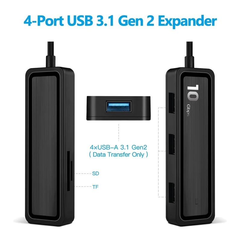USB C Hub 6 In 1 Type-C To 4X USB 3.2 Gen 2 10Gbps USB C To USB Hub SD 2.0 TF 2.0 Adapter for Notebook Laptop Computer