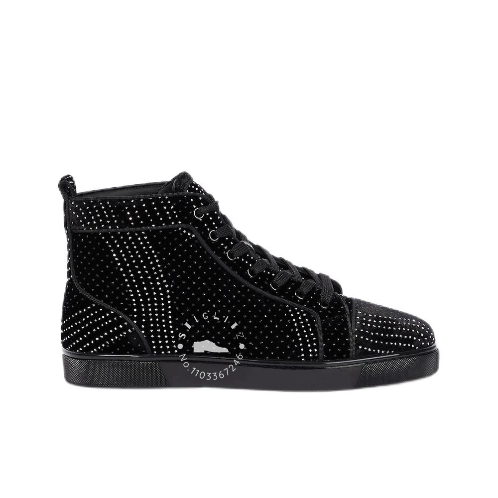Black Rhinestone Beaded High Top Sneakers Round Toe Flat Casual Shoes Luxury Style Black Suede Fashion Comfort Shoes for Men New