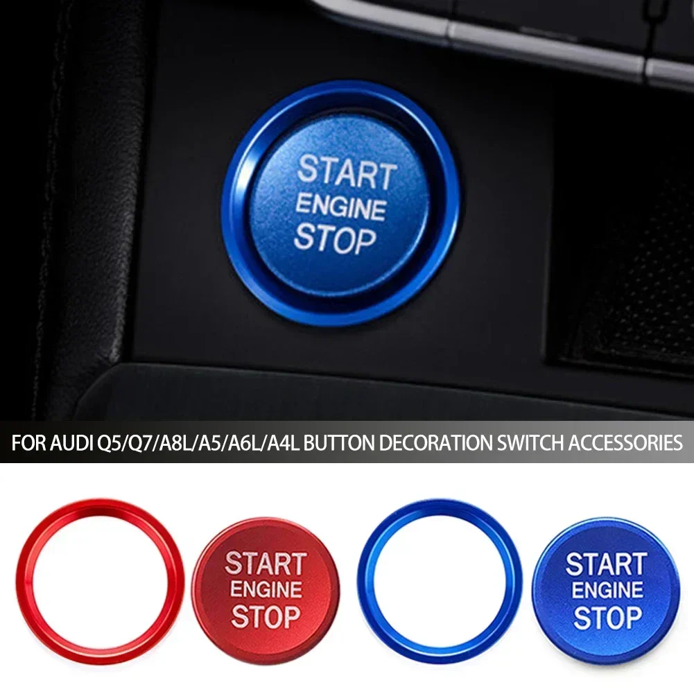 Car Ignition Key Ring Cover Audi A4 A6 A5 Q5 Q7 Engine Start Stop Sticker Decorative Switch Button Trim Accessories
