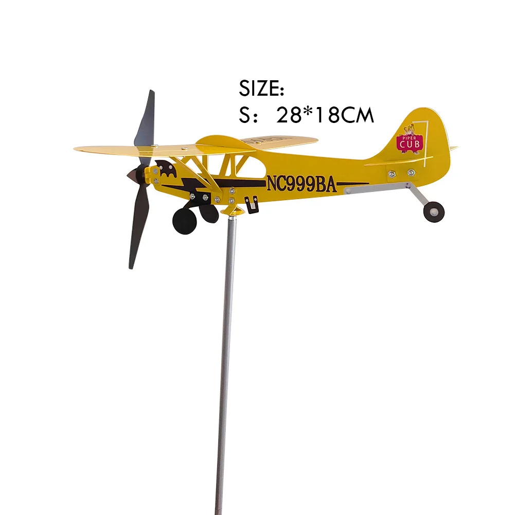 3D Garden Decor Piper J3 Cub Wind Spinner Plane Metal Airplane Weather Vane Outdoor Roof Wind Direction Indicator garden art decor wind spinner