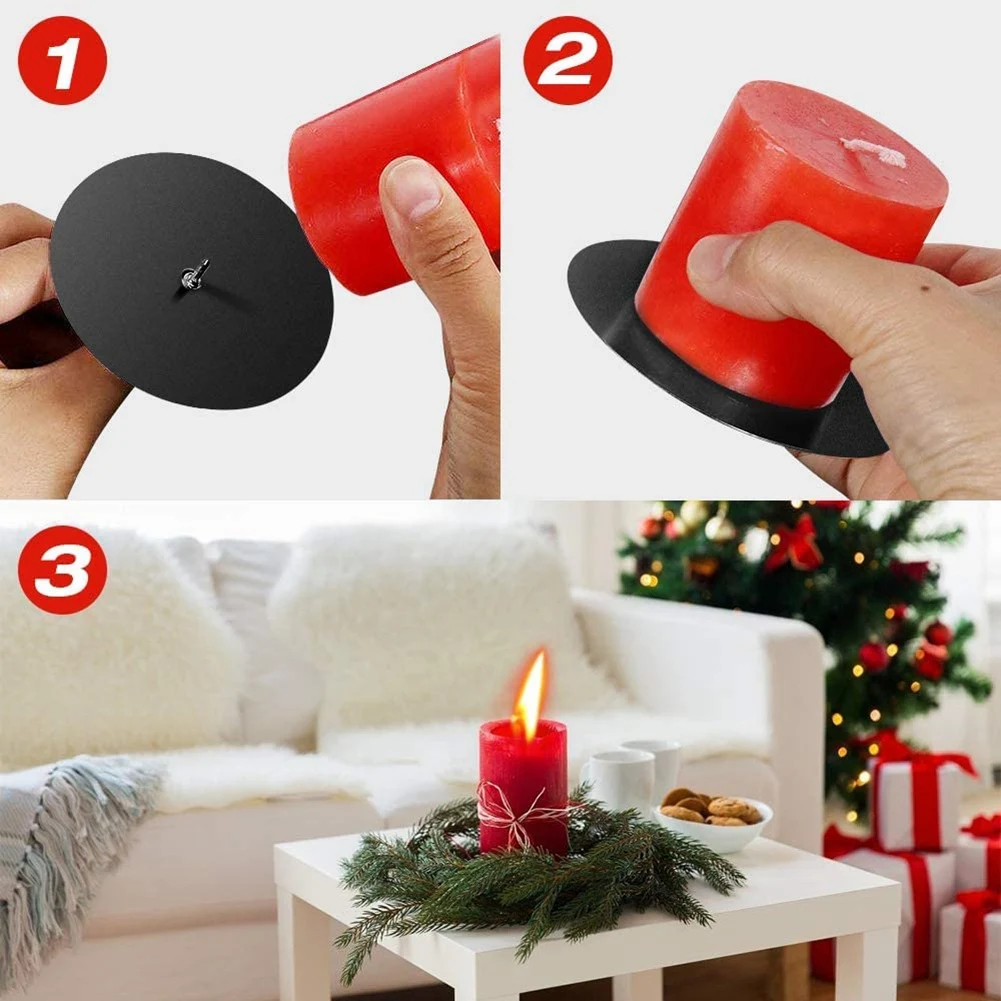 4 Bougeoirs En Métal Noir Pour Bougies De L'Avent - 8 Cm De Diamètre, Avec Pic, Pour Couronnes De Noël DIY Et Décoration De Table