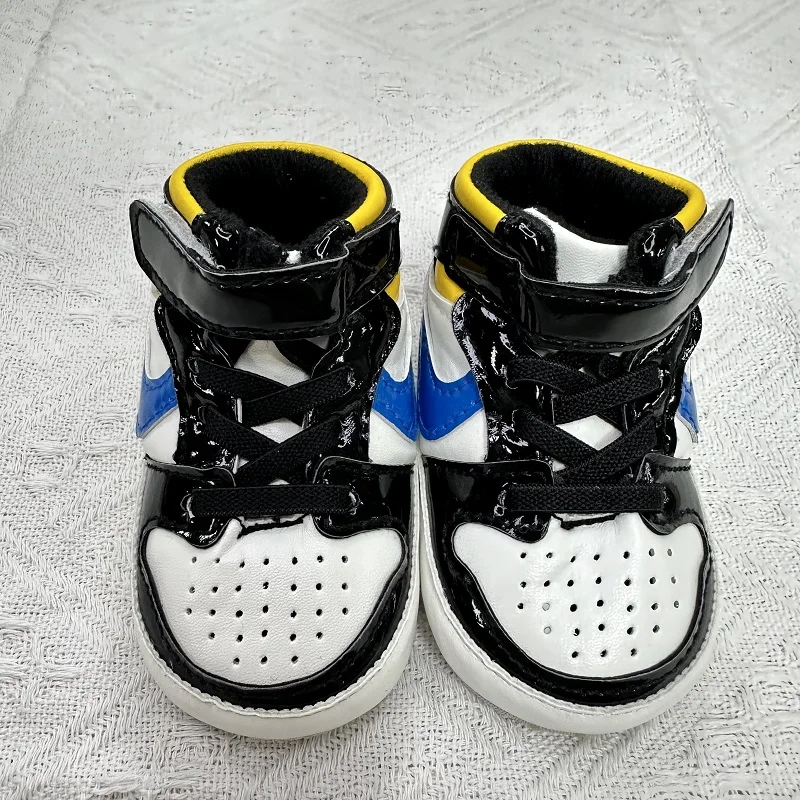 Spring and Autumn Baby Shoes Classic Trendy PU High Top Sports Shoes Basketball Shoes Soft Sole Lightweight Walking Shoes 4