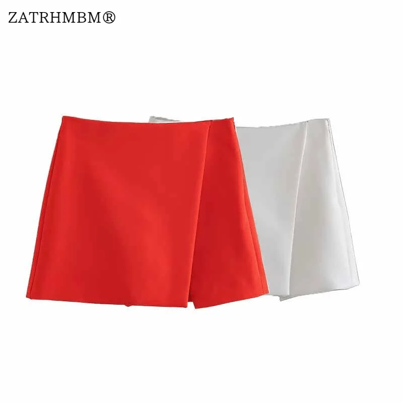 

ZATRHMBM 2023 Women Fashion High Waist Mini Culottes Vintage Side Zipper Street Style Asymmetric Female Short Pants Mujer