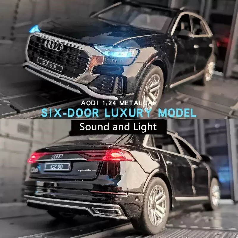 1:24 아우디 Q8 SUV 합금 자동차 모델, 다이캐스트 금속 장난감 차량, 높은 시뮬레이션 사운드 라이트 차량 컬렉션, 어린이 장난감 선물