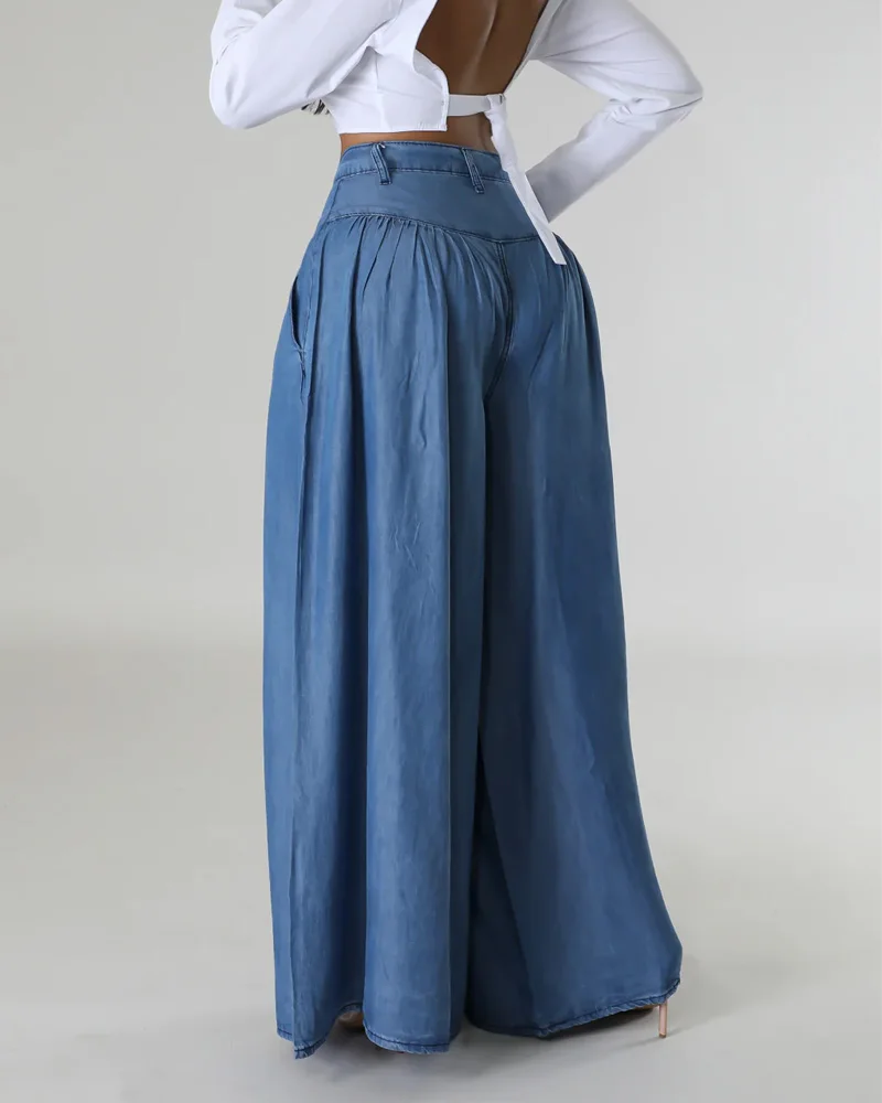 Women Wide Leg Flared Pants 2024 New Y2k Casual Solid color long wide leg flared pants High waisted jeans