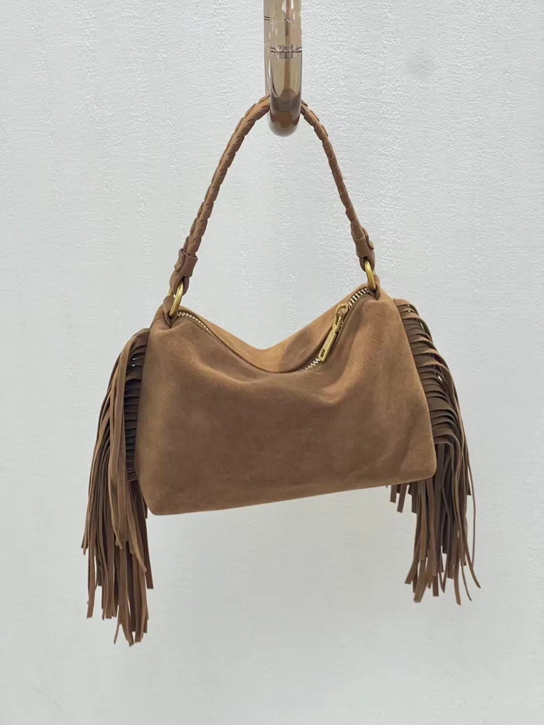 Casual Simple Women Faux Suede Tote Bag Boston Crossbody Handbag Fashion Autumn Elegant Sand Fringe Tassel Shopping Bag