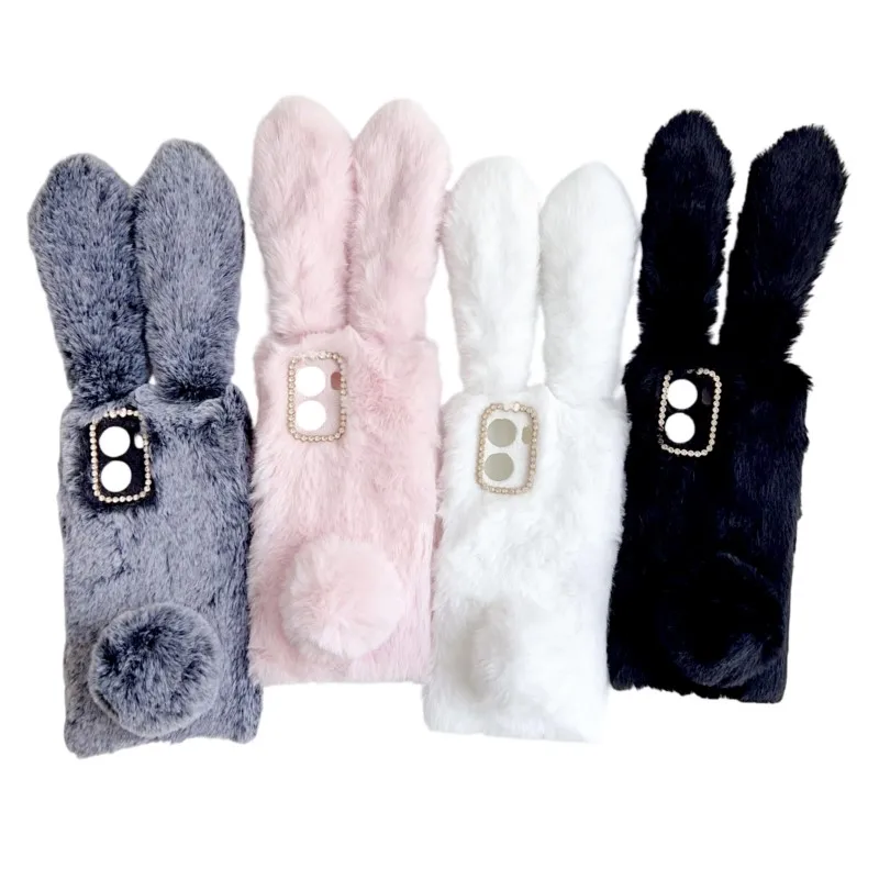 Fluffy Cute 3D Rabbit Fur Phone Case - Cozy and Adorable Cover
