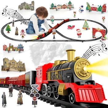 Train Set Toys For Kids Smokes Light & Sound Include 6 Car And 28 Tracks Red Train Sets Toys Birthday Gifts For 3 4 5 6 Year Old 1