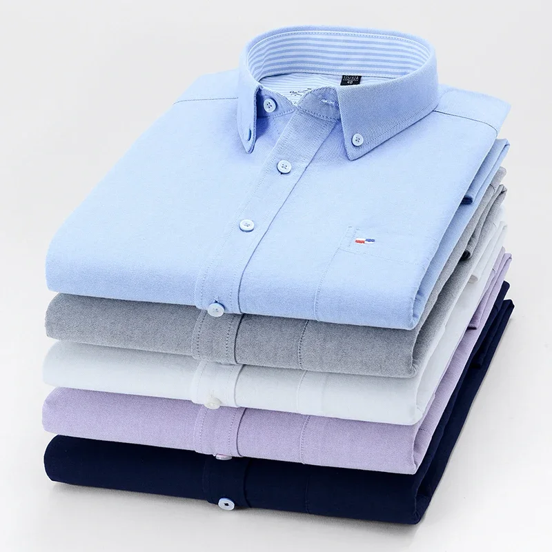 

Рубашка мужская клетчатая с длинным рукавом, мягкая удобная приталенная сорочка из чистого хлопка, сорочка из ткани Оксфорд, весна-осень