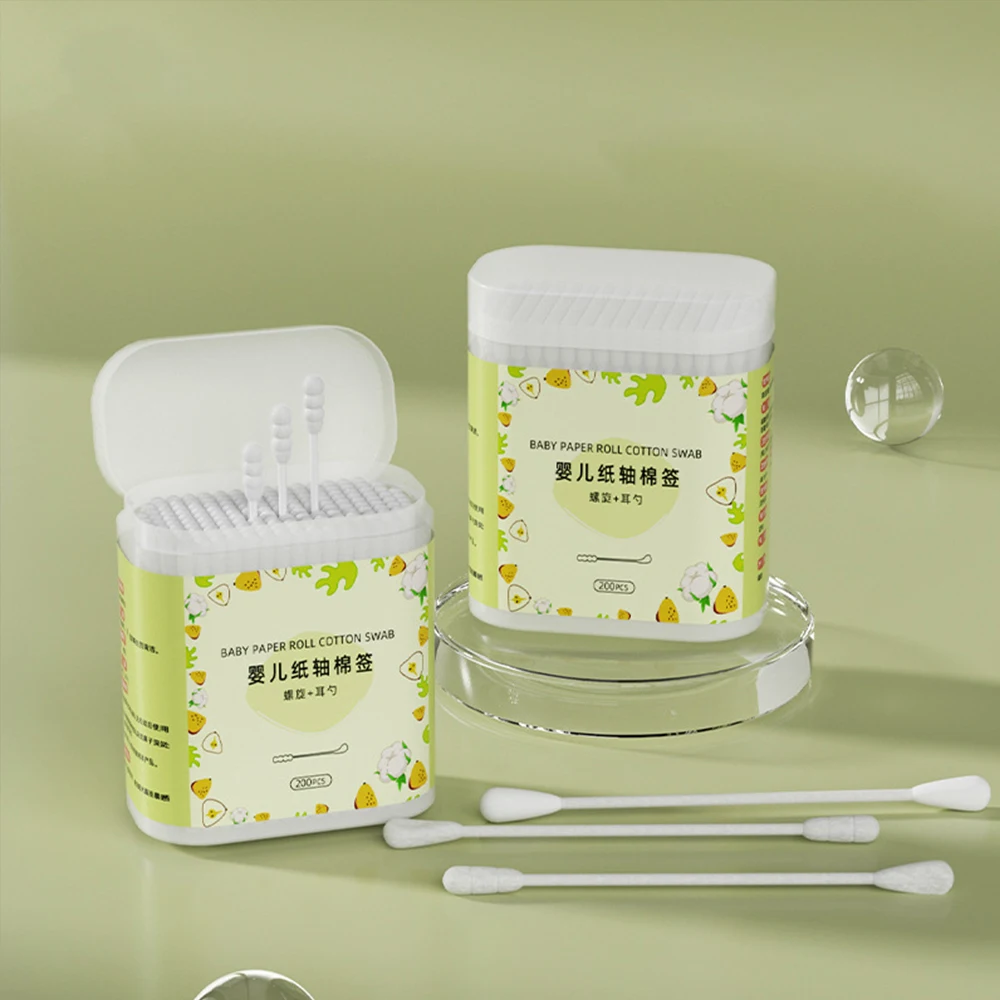 100PCS Baby Twin-head Cotton Swabs Baby Ear Picking Spoon Newborn Ear Boogers Cleaning Stick