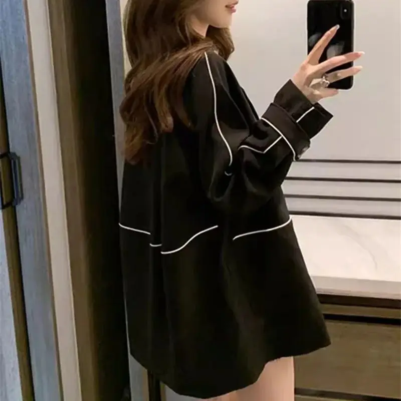 Black Suit Jacket For Women's Spring 2024 New Loose and Versatile Small Windbreaker British Commuting Casual Suit Solid Color