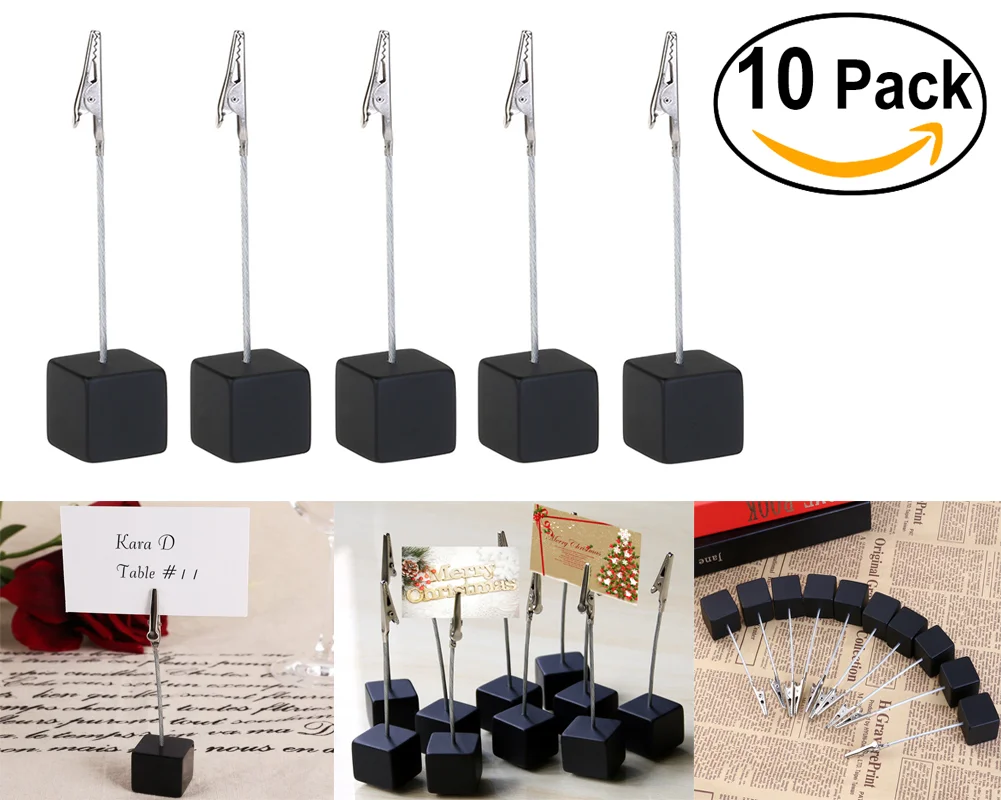 NUOLUX 10pcs Cube Base Memo Photo Holder Paper Note Clip (Black)