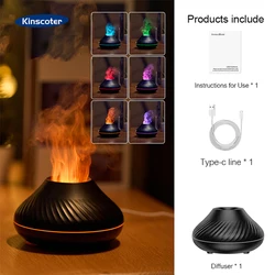 Volcanic Aroma Diffuser with Color Flame Night Light - 130ml Portable Essential Oil Lamp and USB Air Humidifier (Black)