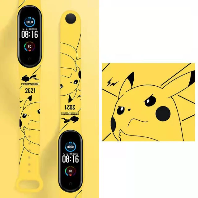 Pokemon Picachu Fashion Cartoon Electronic Watch Ring Strap Wristband  Sports Smart Bracelet Silicone Replacement Kids Toy  Gift E