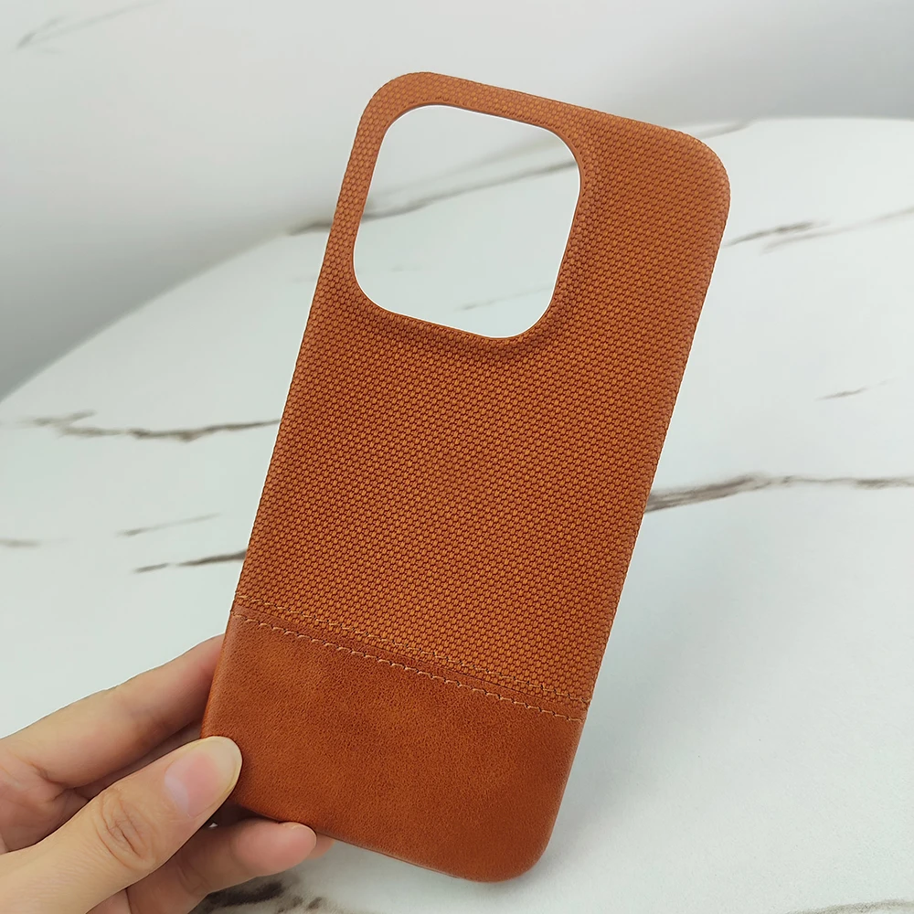 Luxury Fabric Leather Frameless Shockproof Phone Case with Color Contrast and Hard Bumper Cover