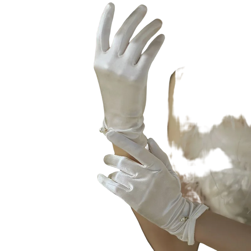

Short White Bridal Gloves Full Fingers Wrist Length Satin Simple Wedding Accessories Mariage 2023