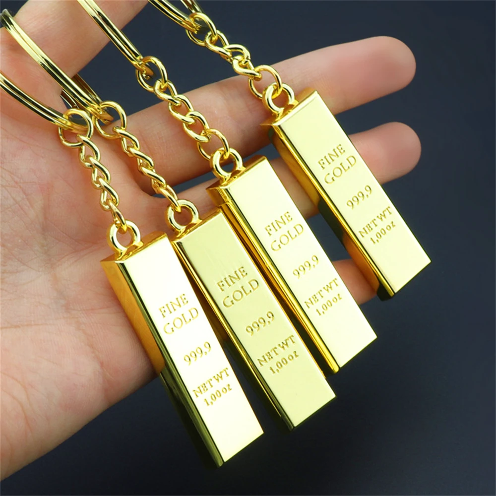 Creative Luxury Gold Bar Keychain Retro Mini Alloy Solid Color Rectangular Key Ring Bag Pendant Car Key Holder Jewelry Gift