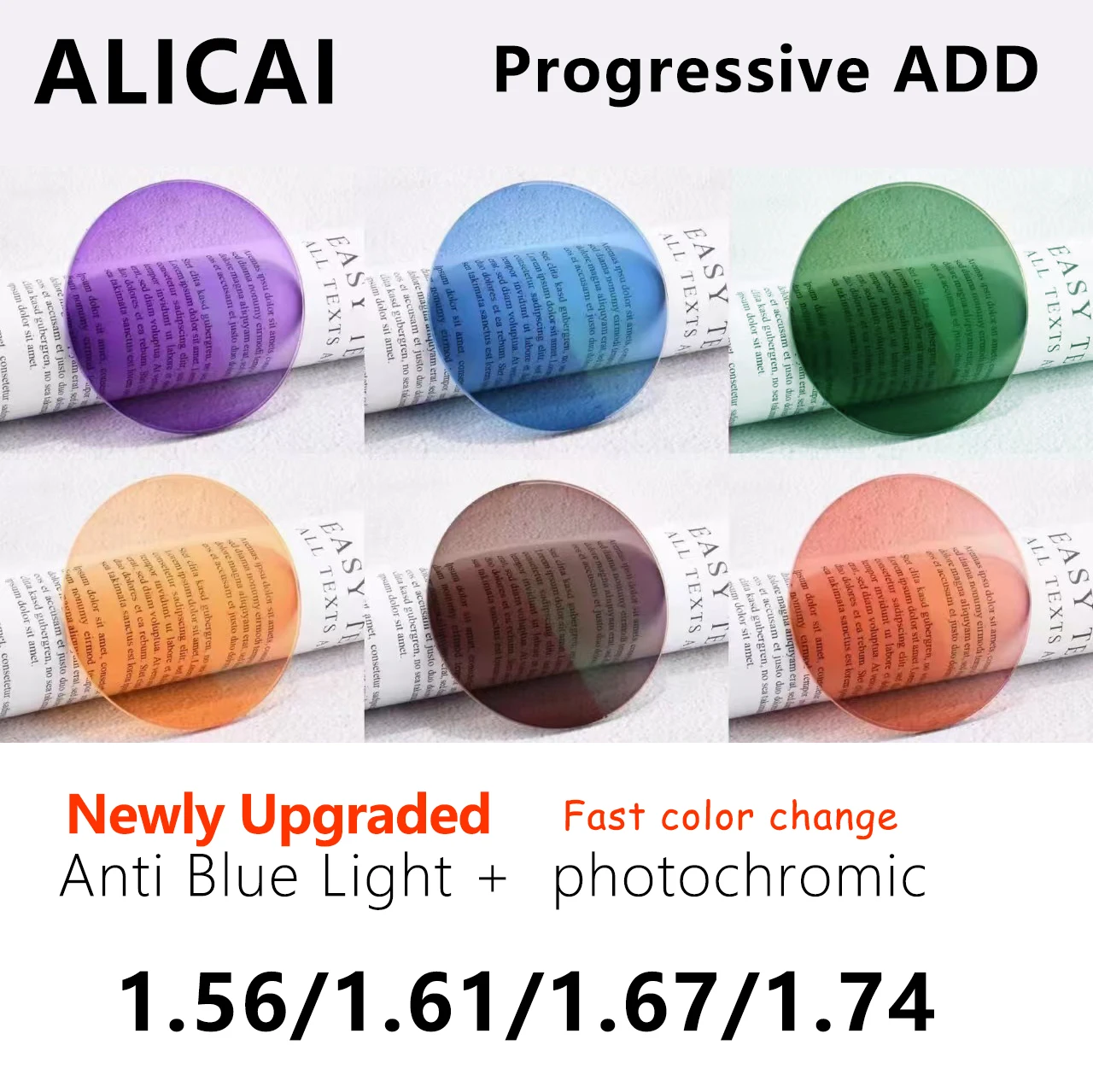 Anti-blue Light Photochromic Progressive Multifocal Lens 1.56 /1.61 /1.67 1.74 Optical Prescription Lenses Man Woman