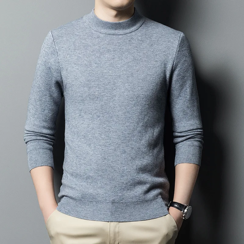 Men Knitted Sweater Warm Cashmere Pullovers Harajuku Half Turtleneck Man Slim Jumper Casual Sweaters Male Knitwear Sweatshirts 2