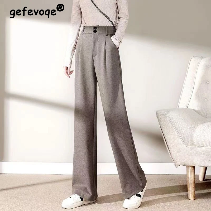 

Autumn Winter Elegant Fashion High Waist Woolen Wide Leg Pants Female Loose Casual All-match Draping Trousers Women's Clothing