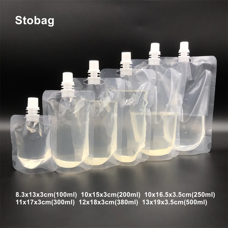 StoBag 50pcs Transparent Liquid Packaging Nozzle Bags Juice Beverage